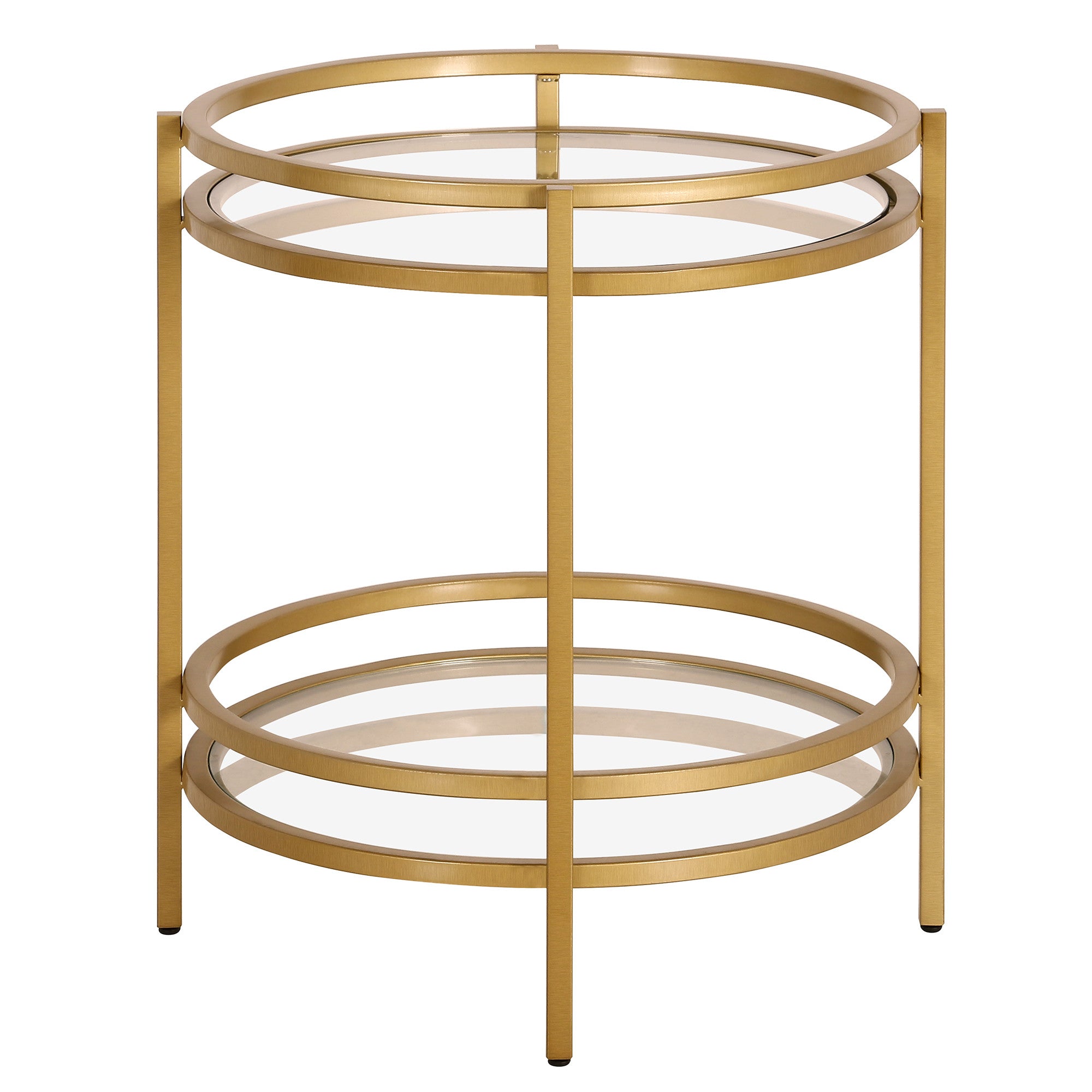 22" Brass And Clear Glass And Steel Round End Table With Shelf