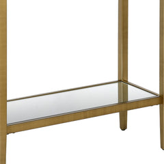 24" Antiqued Brass And Clear Glass And Steel Mirrored End Table With Shelf