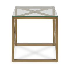 22" Brass And Clear Glass And Steel Square End Table