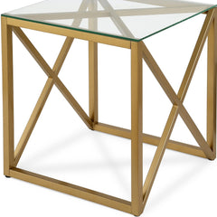 22" Brass And Clear Glass And Steel Square End Table