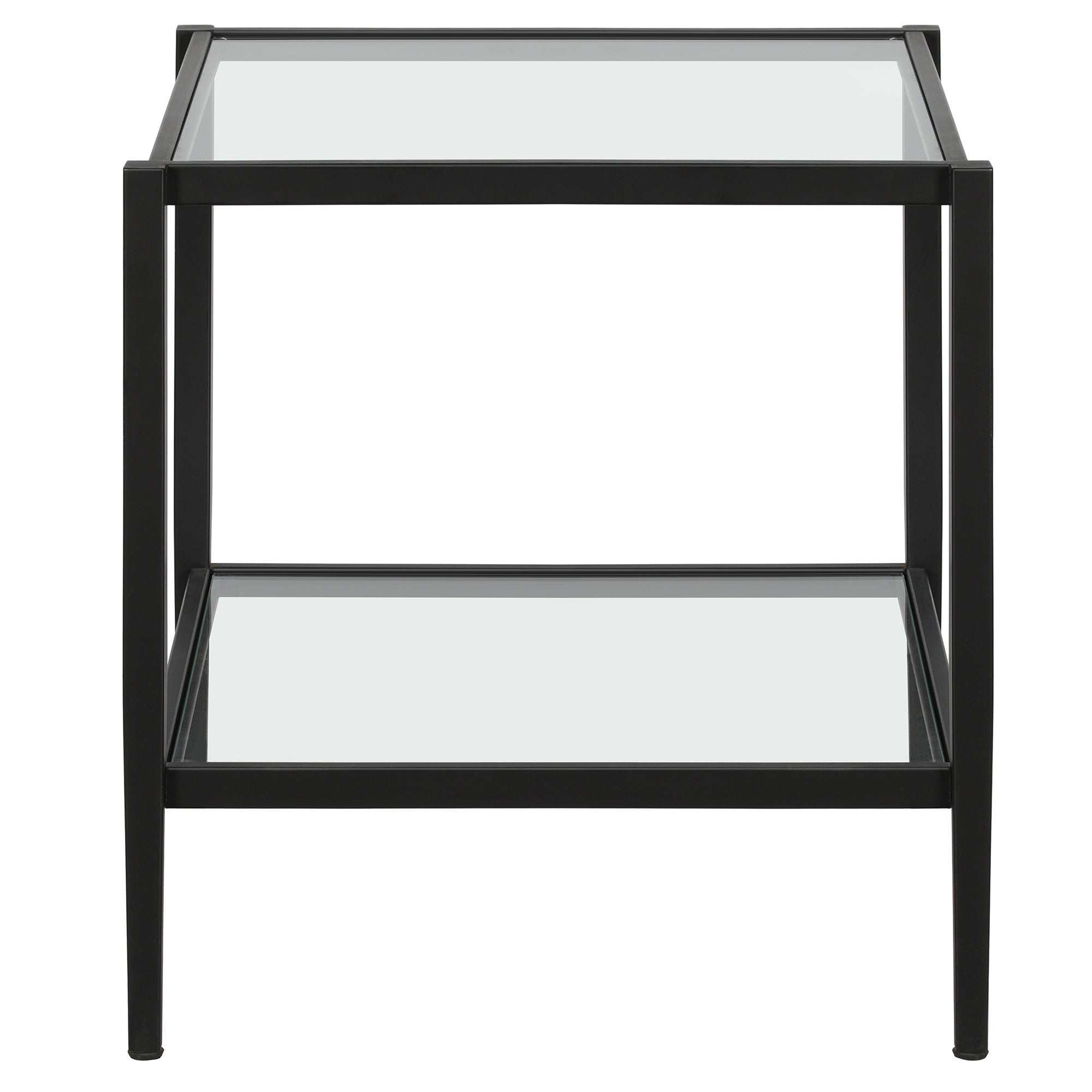 22" Black And Clear Glass And Steel Square End Table With Shelf