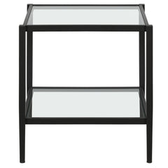 22" Black And Clear Glass And Steel Square End Table With Shelf