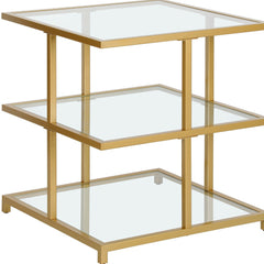 24" Brass And Clear Glass And Steel Square End Table With Two Shelves