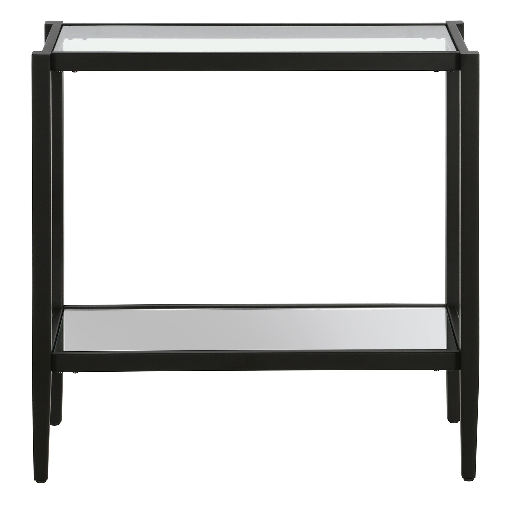 24" Black And Clear Glass And Steel Mirrored End Table With Shelf