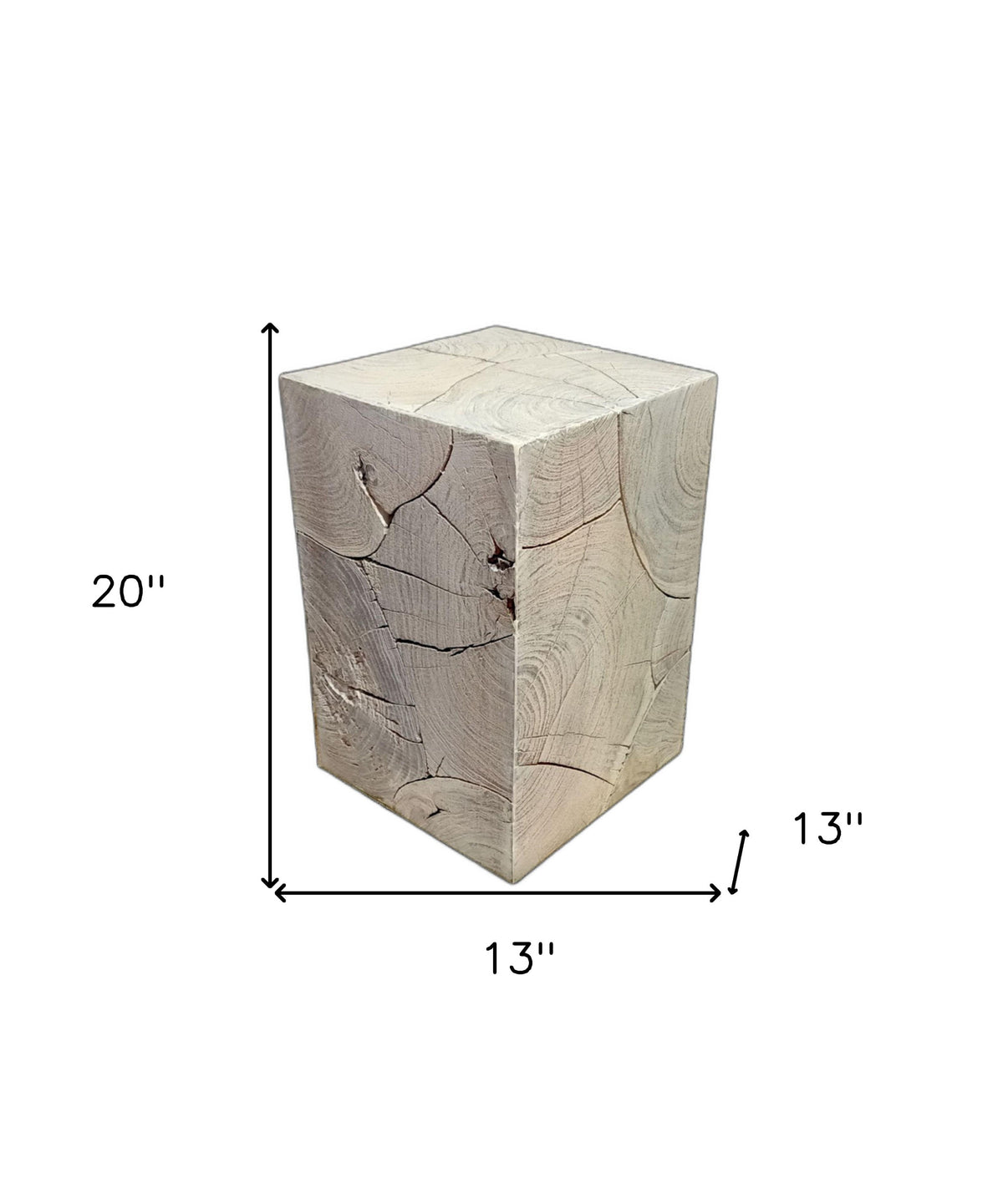 20" Whitewash Solid Wood Block Handmade Square End Table