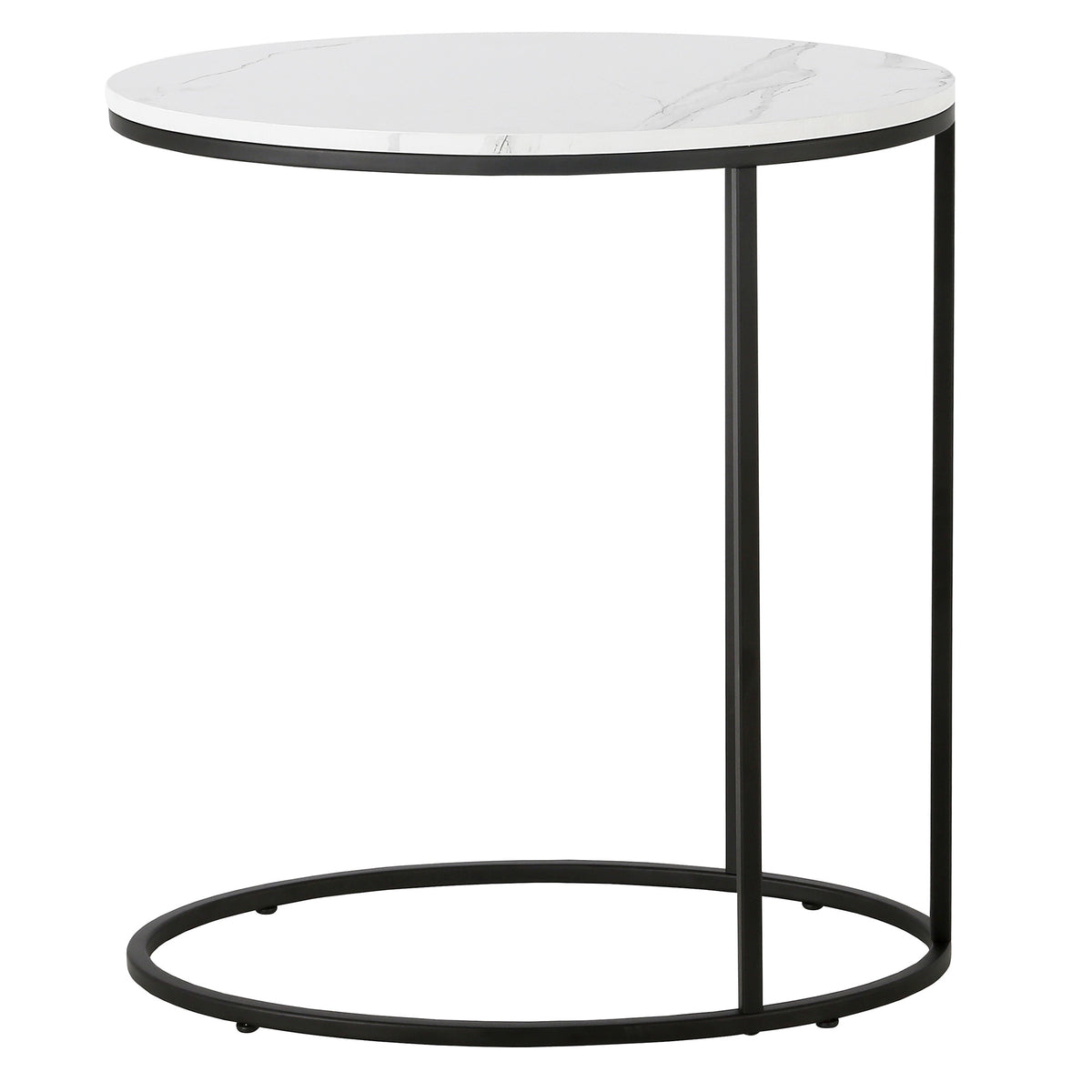 22" Black And White Faux Marble And Steel Oval End Table