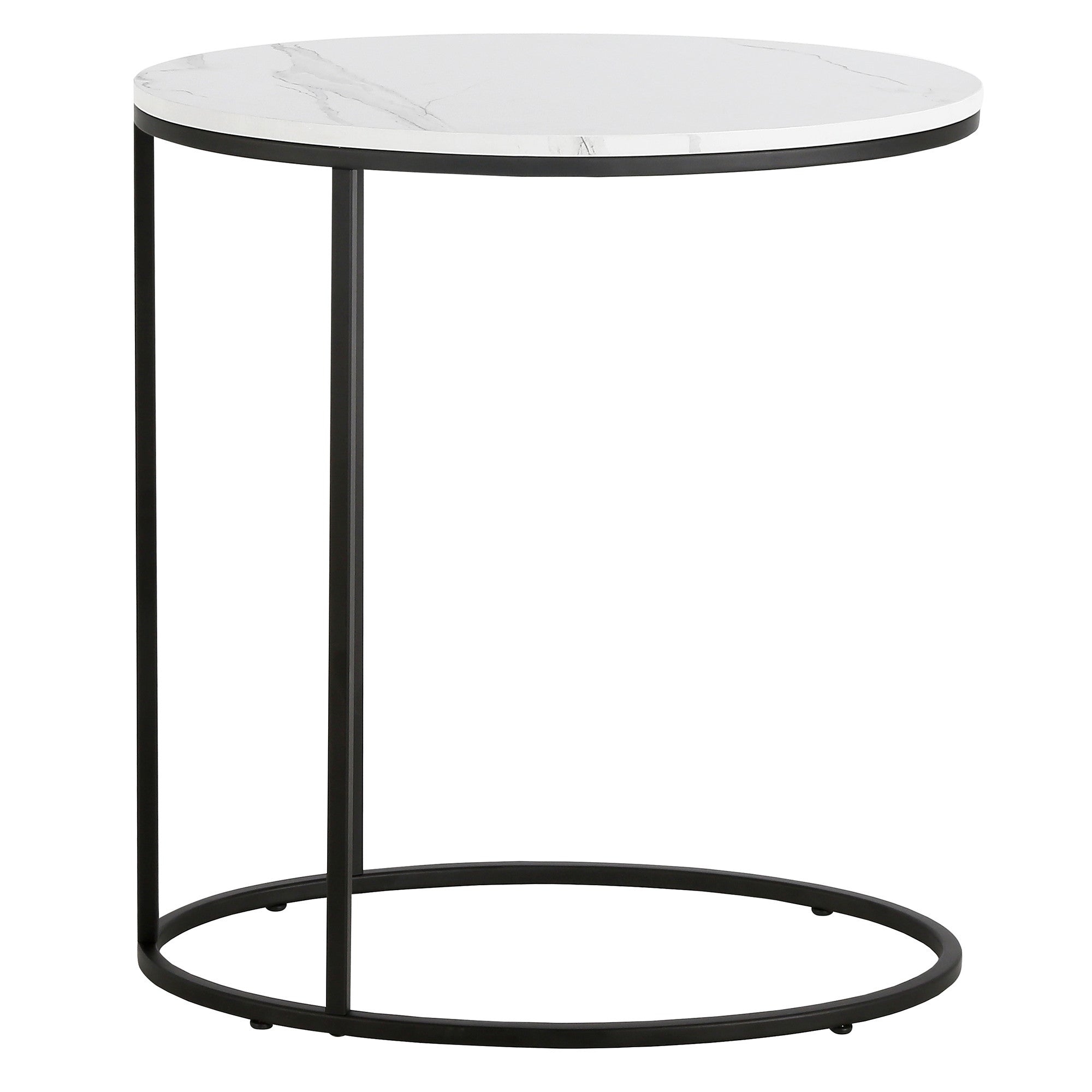 22" Black And White Faux Marble And Steel Oval End Table