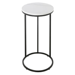 22" Black And White Faux Marble And Steel Oval End Table