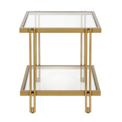 22" Brass And Clear Glass And Steel Square End Table With Shelf