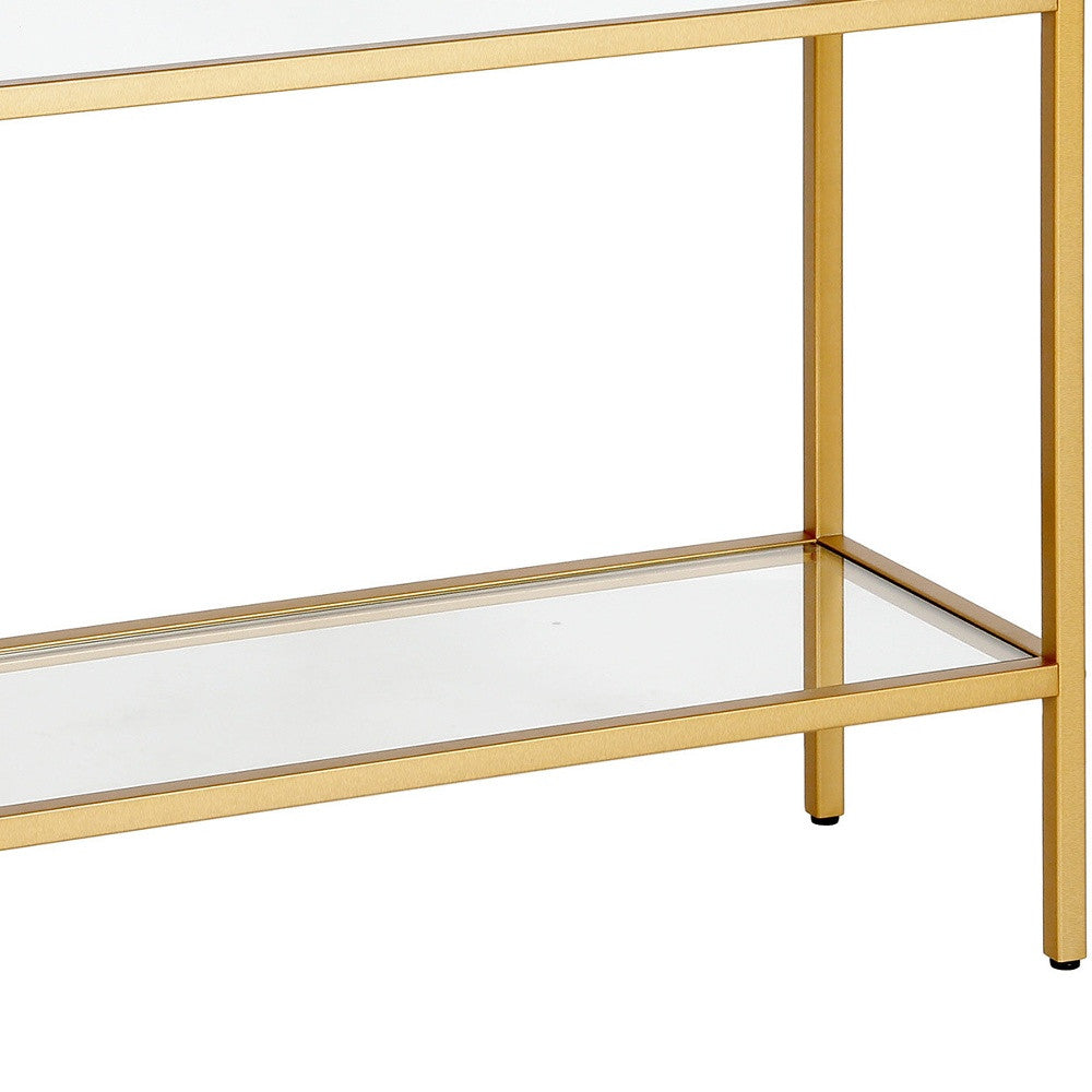 24" Brass And Clear Glass And Steel End Table With Two Shelves