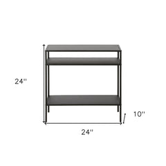 24" Black Steel End Table With Two Shelves