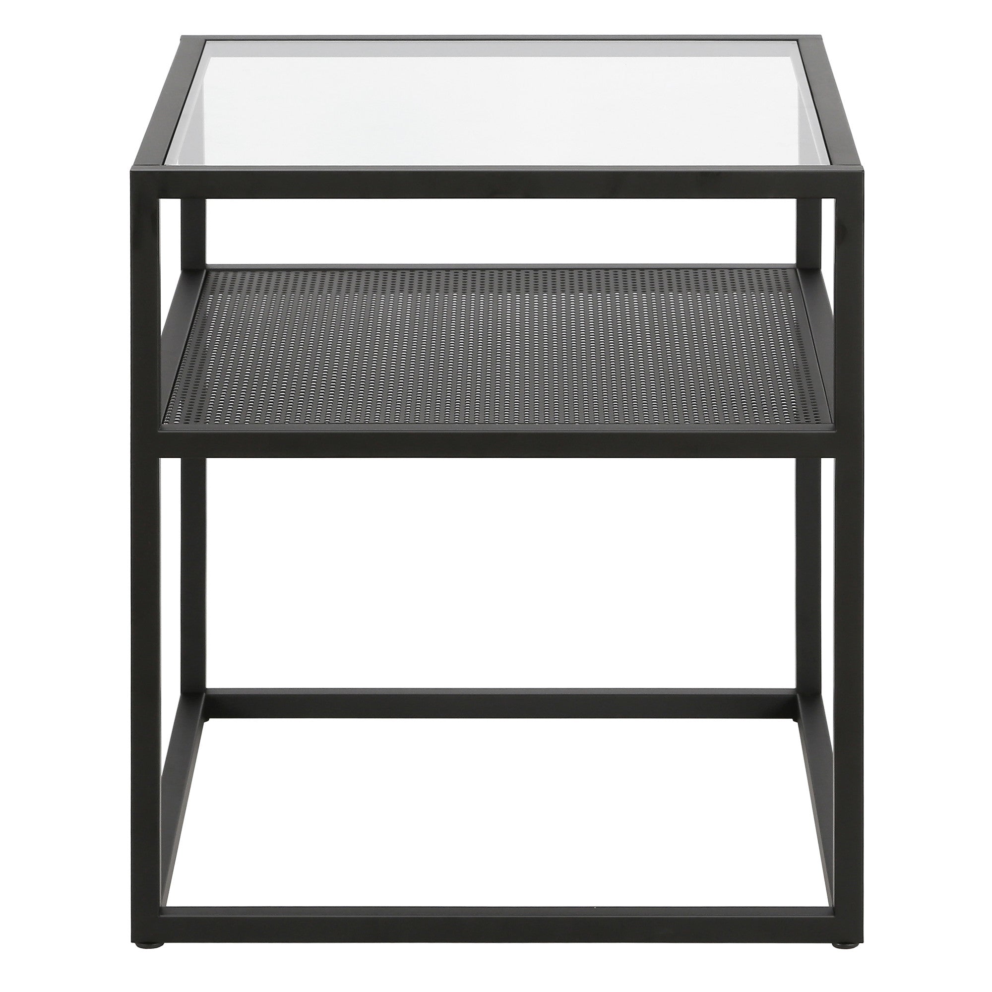 22" Black And Clear Glass And Steel Square End Table With Shelf