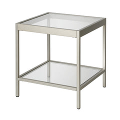 22" Nickel And Clear Glass And Steel Square End Table With Shelf