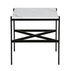 22" Black And White Faux Marble And Steel End Table