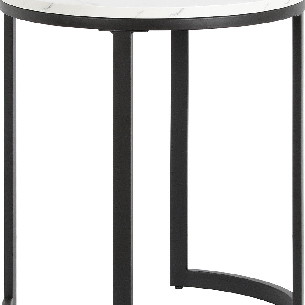 24" Black And White Faux Marble And Steel Round End Table