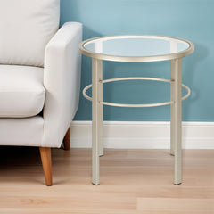 22" Silver And Clear Glass And Steel Round End Table