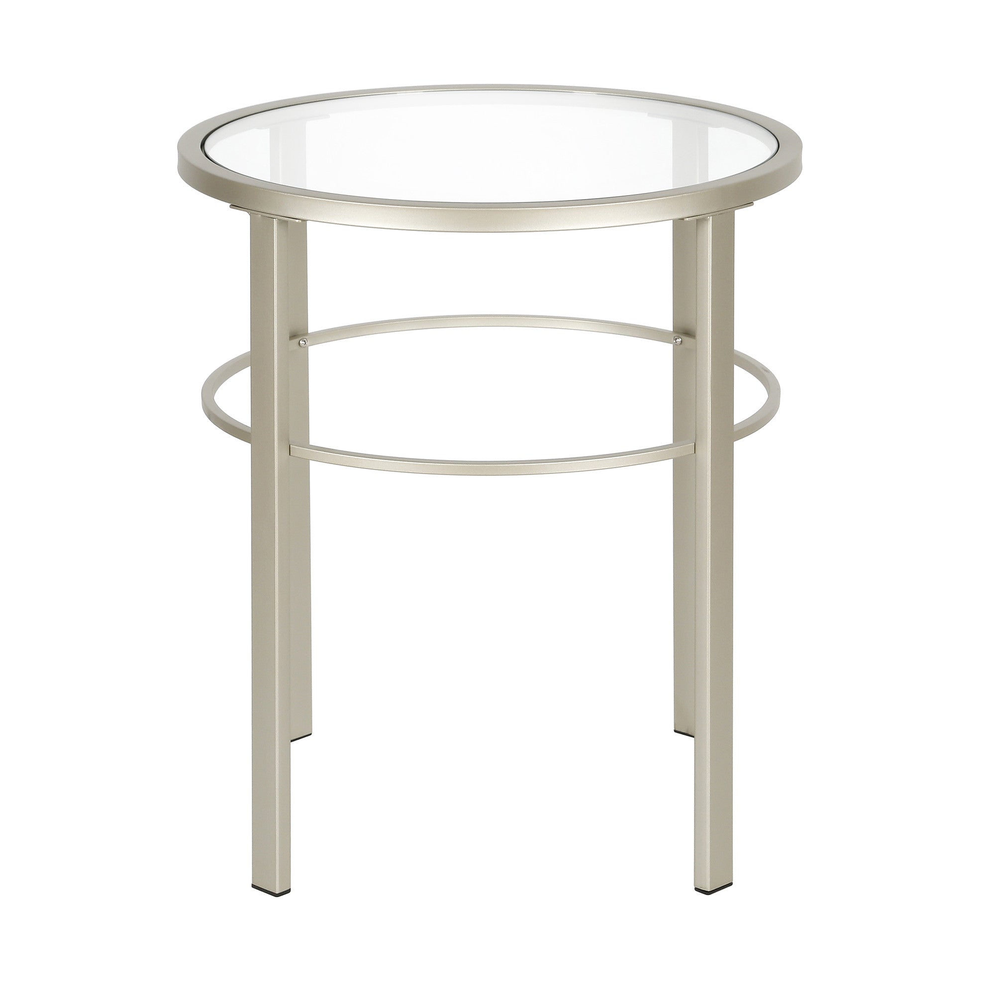 22" Silver And Clear Glass And Steel Round End Table