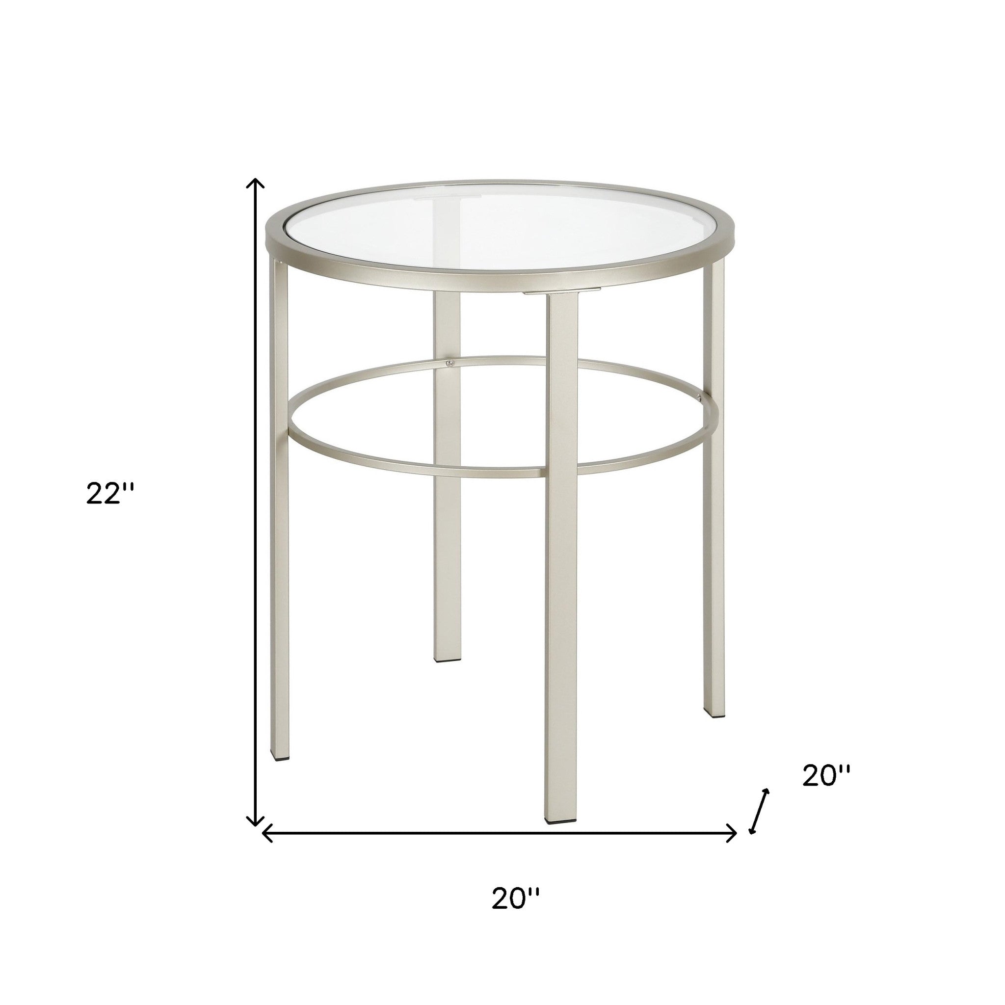 22" Silver And Clear Glass And Steel Round End Table