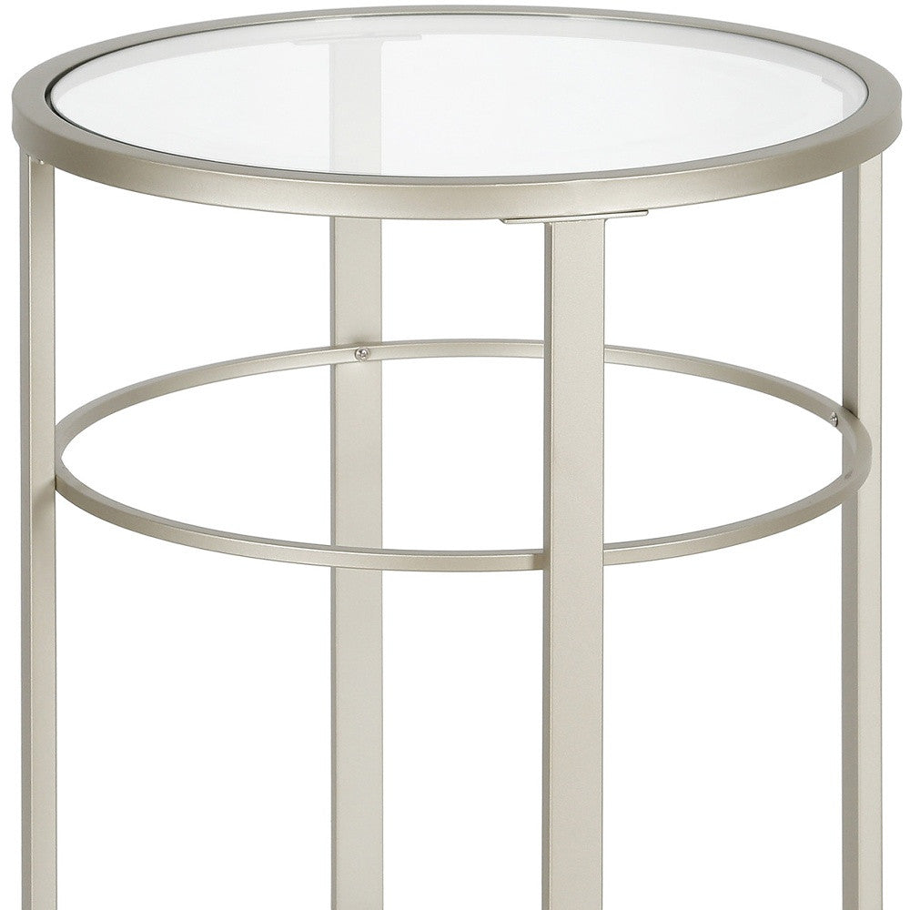 22" Silver And Clear Glass And Steel Round End Table