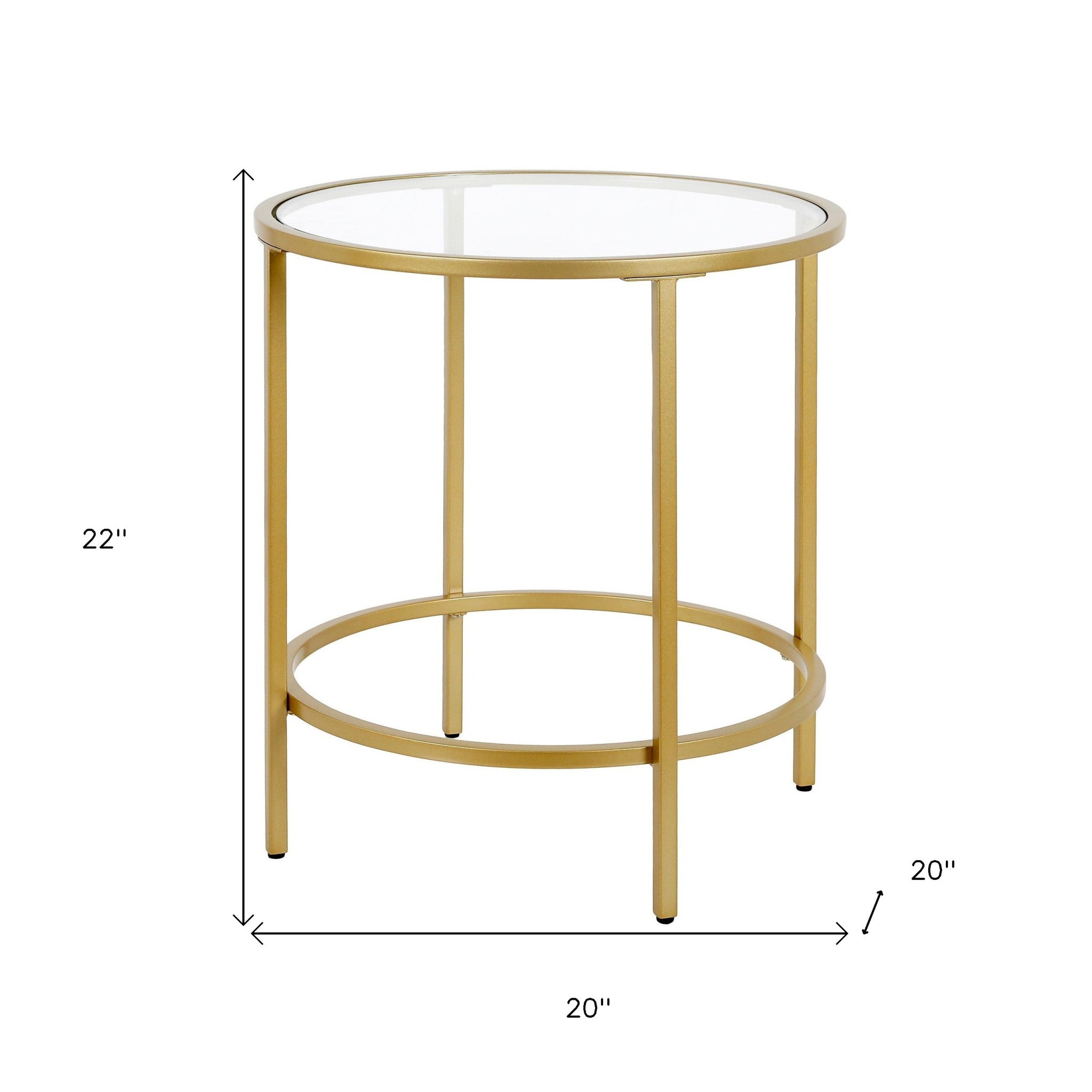 22" Brass And Clear Glass And Steel Round End Table