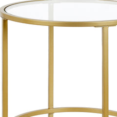 22" Brass And Clear Glass And Steel Round End Table