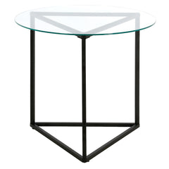 22" Black And Clear Glass And Steel Round End Table