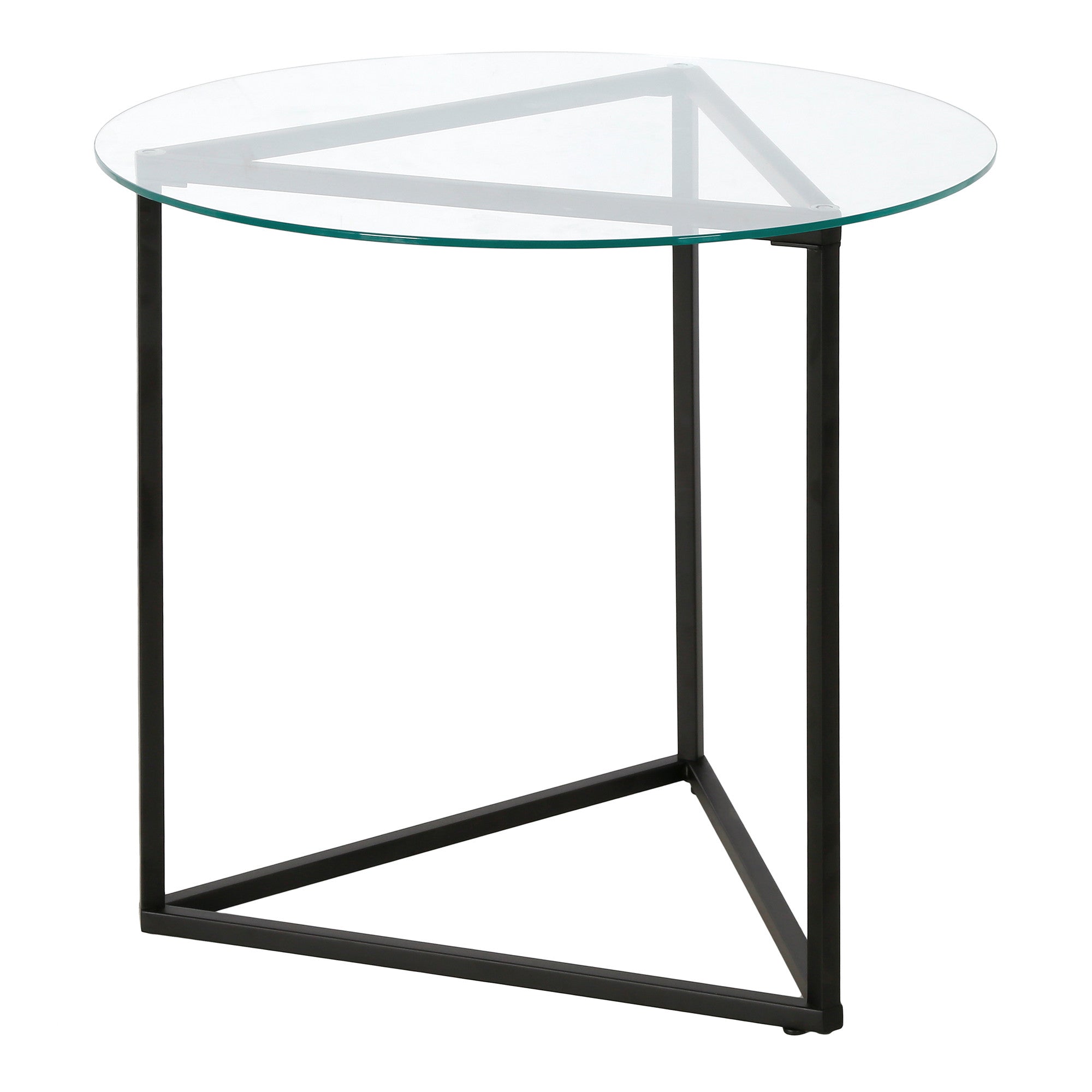 22" Black And Clear Glass And Steel Round End Table