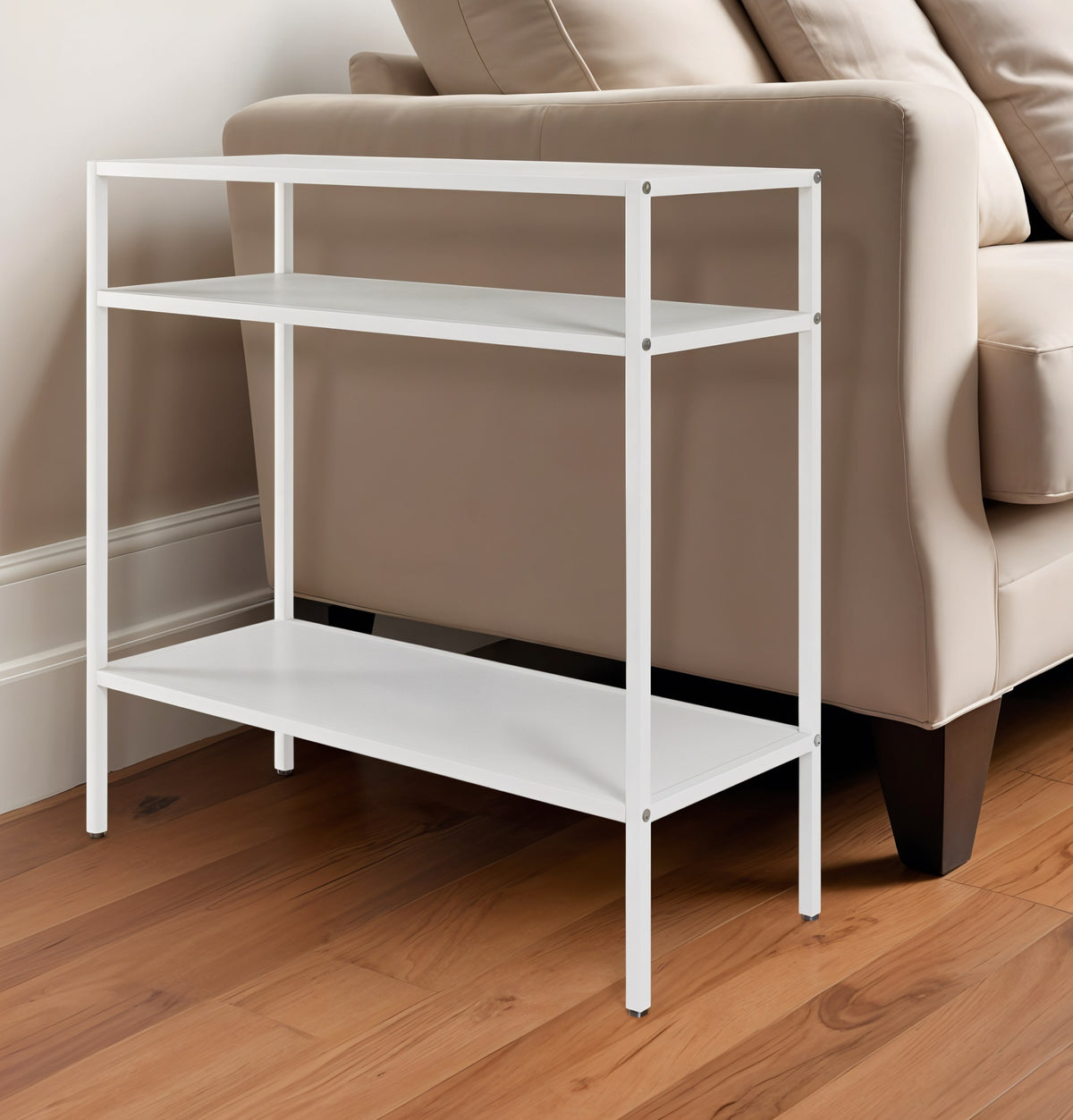 24" White Steel End Table With Two Shelves