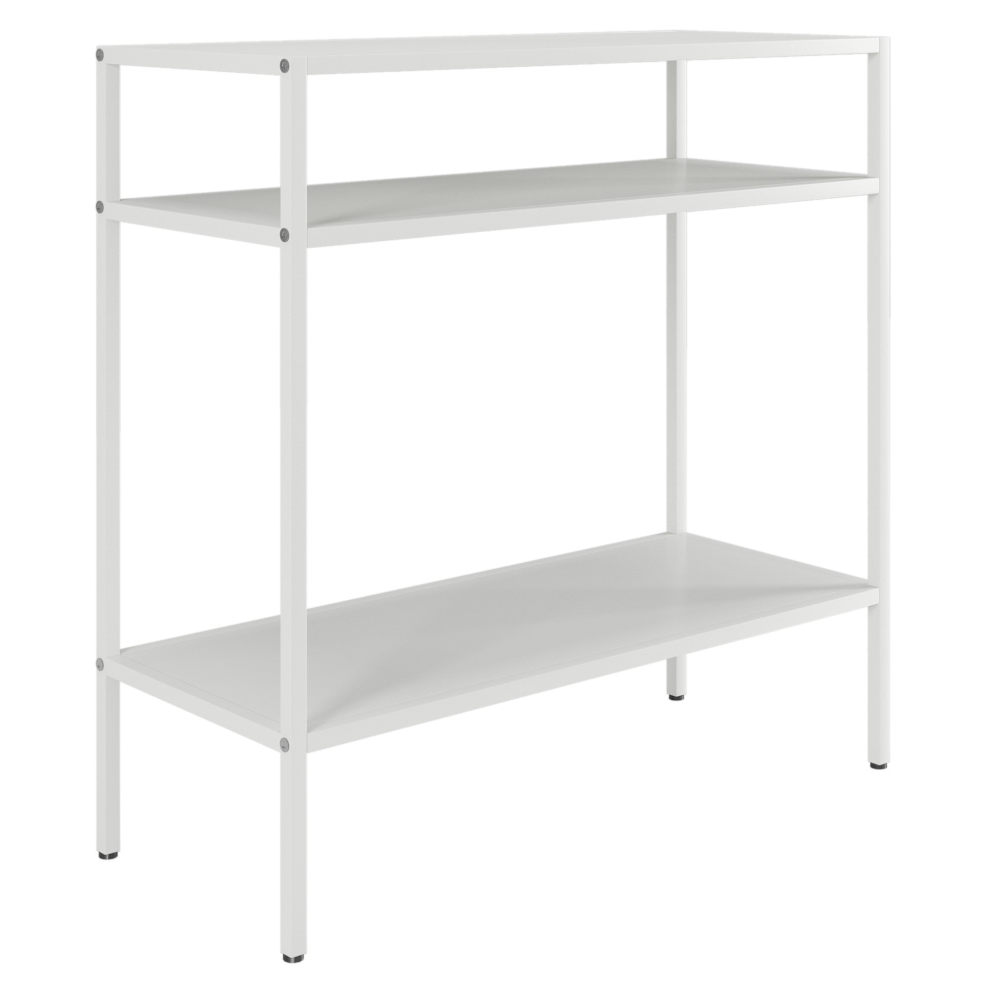 24" White Steel End Table With Two Shelves