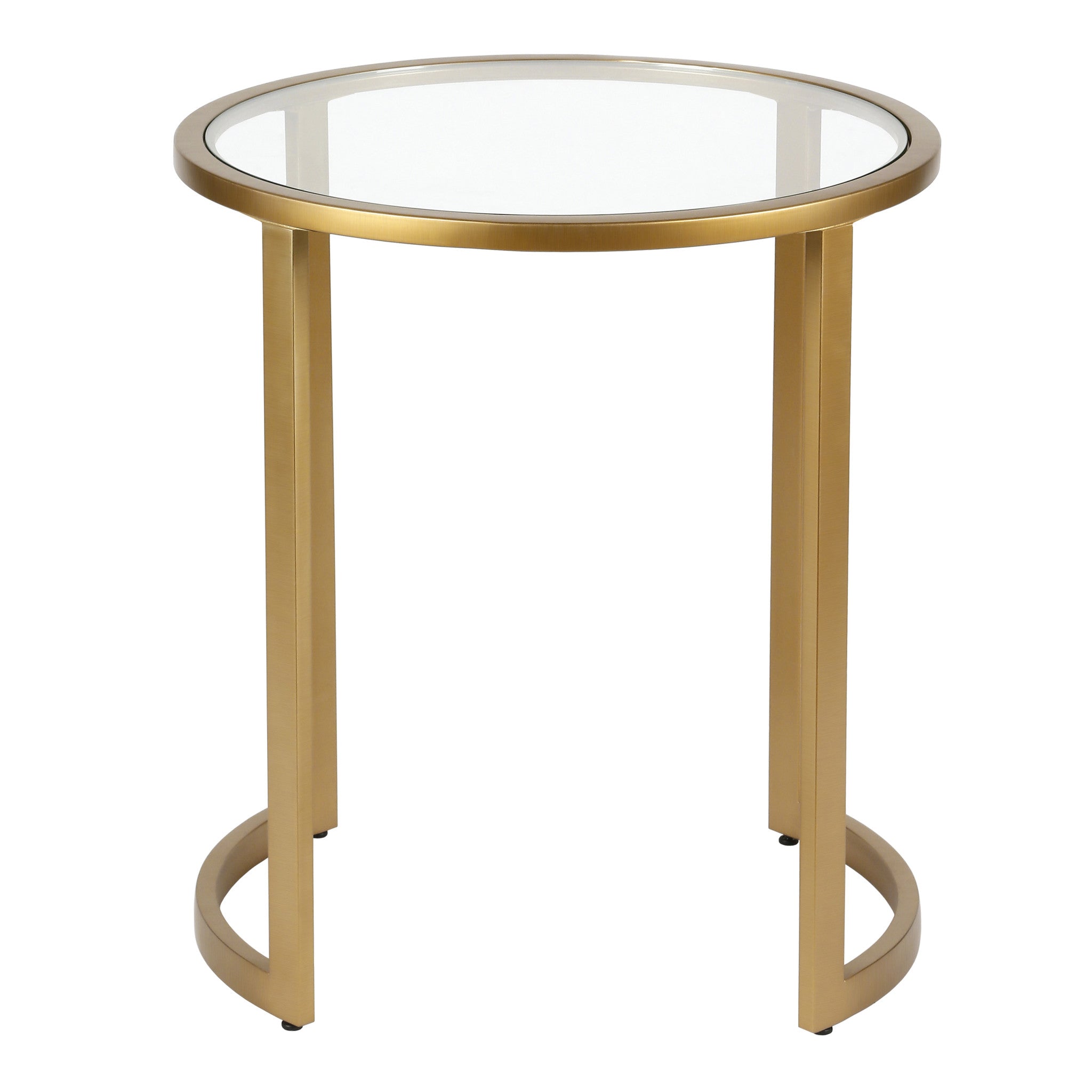 22" Brass And Clear Glass And Steel Round End Table