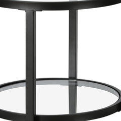 24" Black And Clear Glass And Steel Round End Table With Shelf