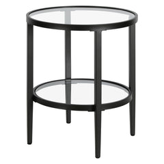 24" Black And Clear Glass And Steel Round End Table With Shelf