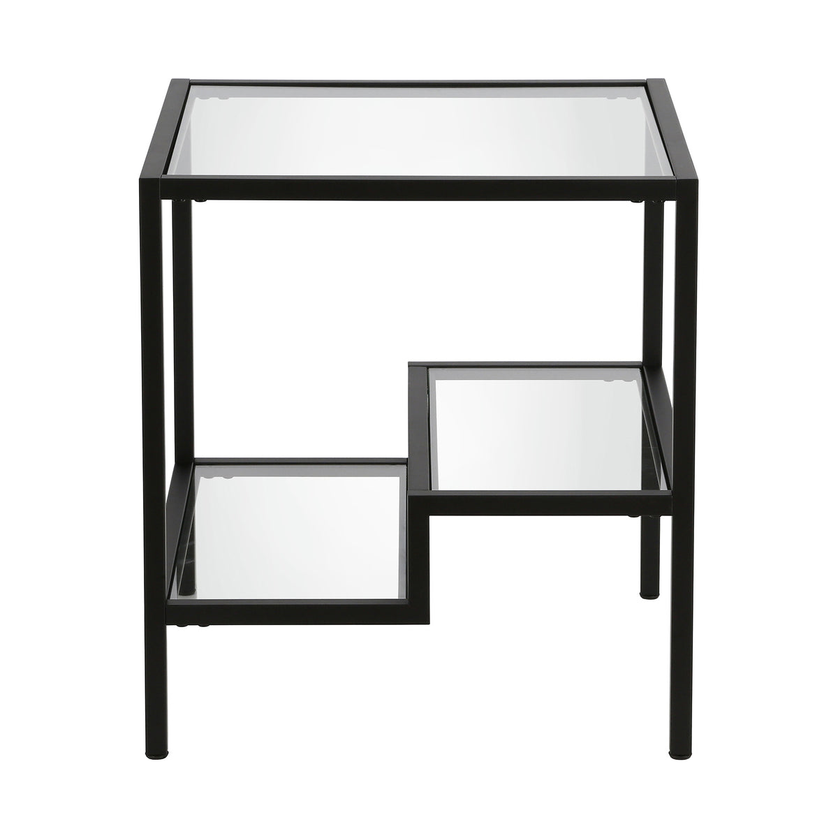 22" Black And Clear Glass And Steel Square End Table With Two Shelves