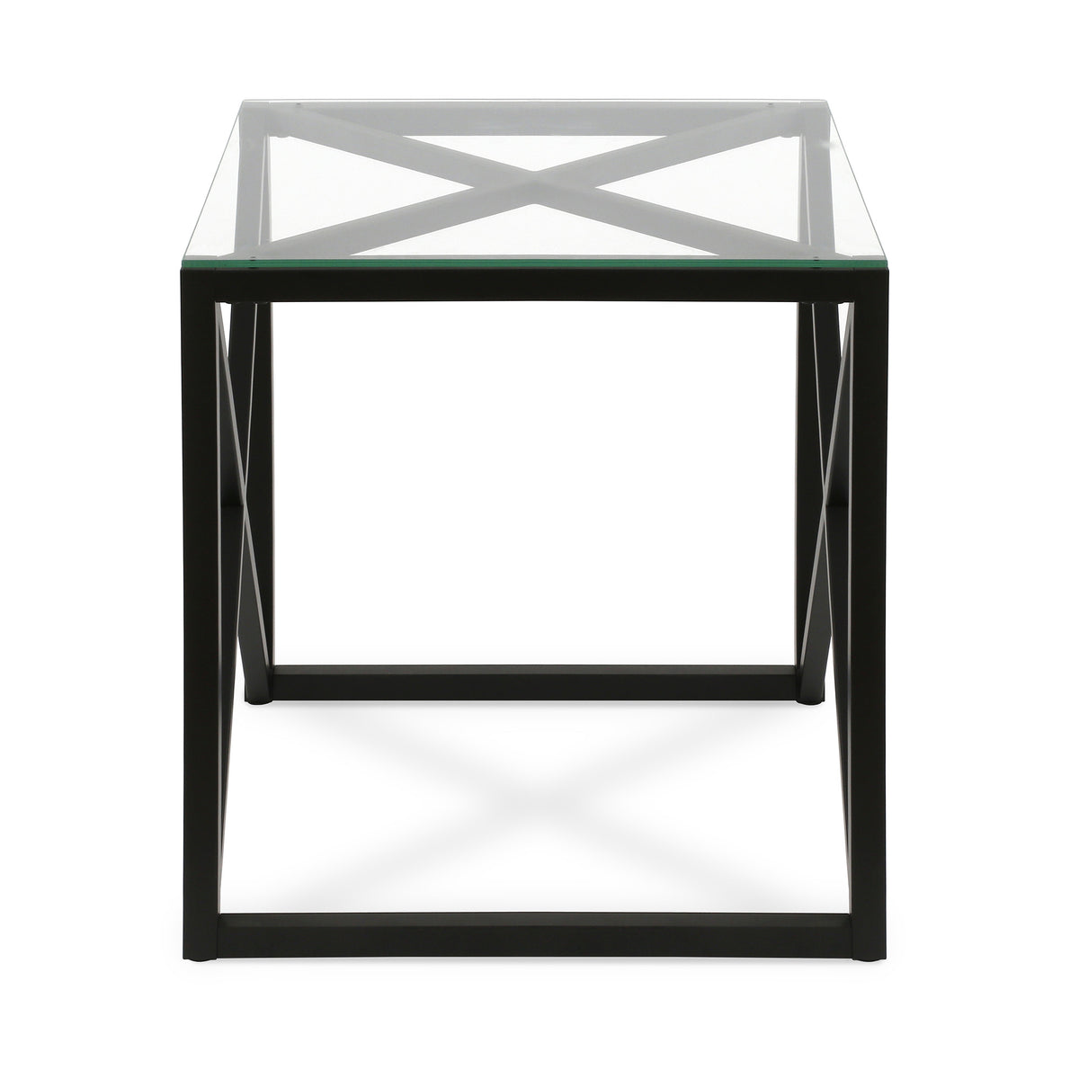 22" Black And Clear Glass And Steel Square End Table