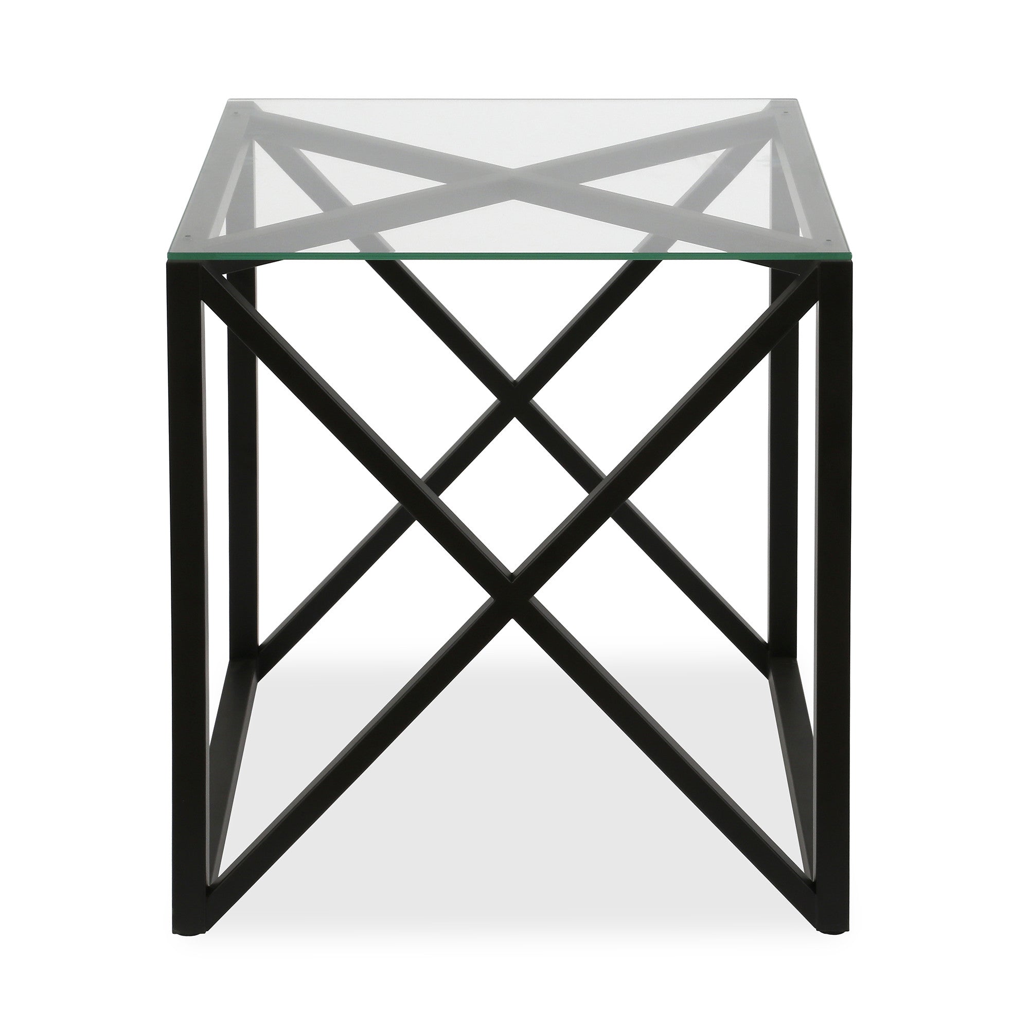 22" Black And Clear Glass And Steel Square End Table