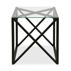 22" Black And Clear Glass And Steel Square End Table