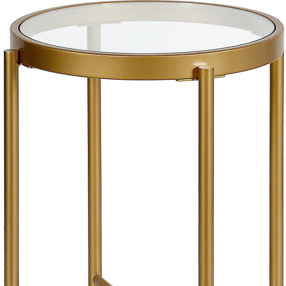 22" Brass And Clear Glass And Steel Round End Table