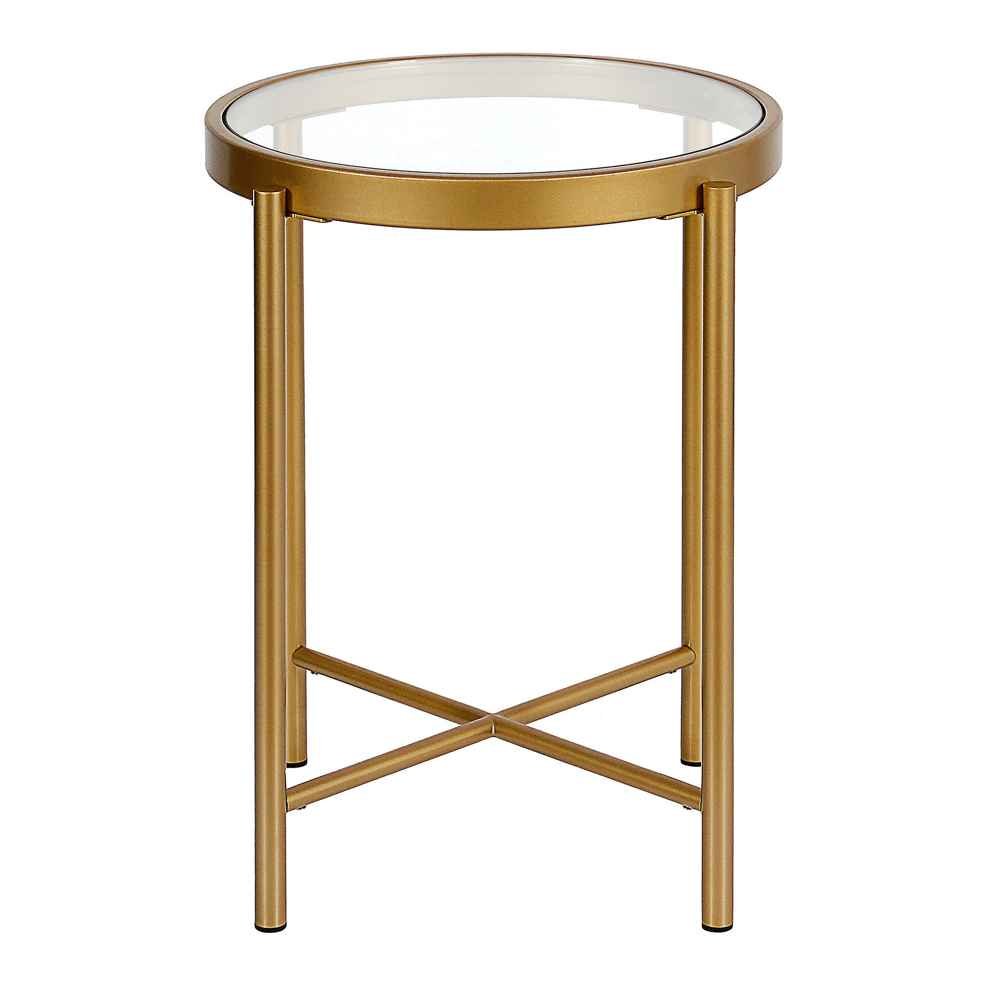 22" Brass And Clear Glass And Steel Round End Table