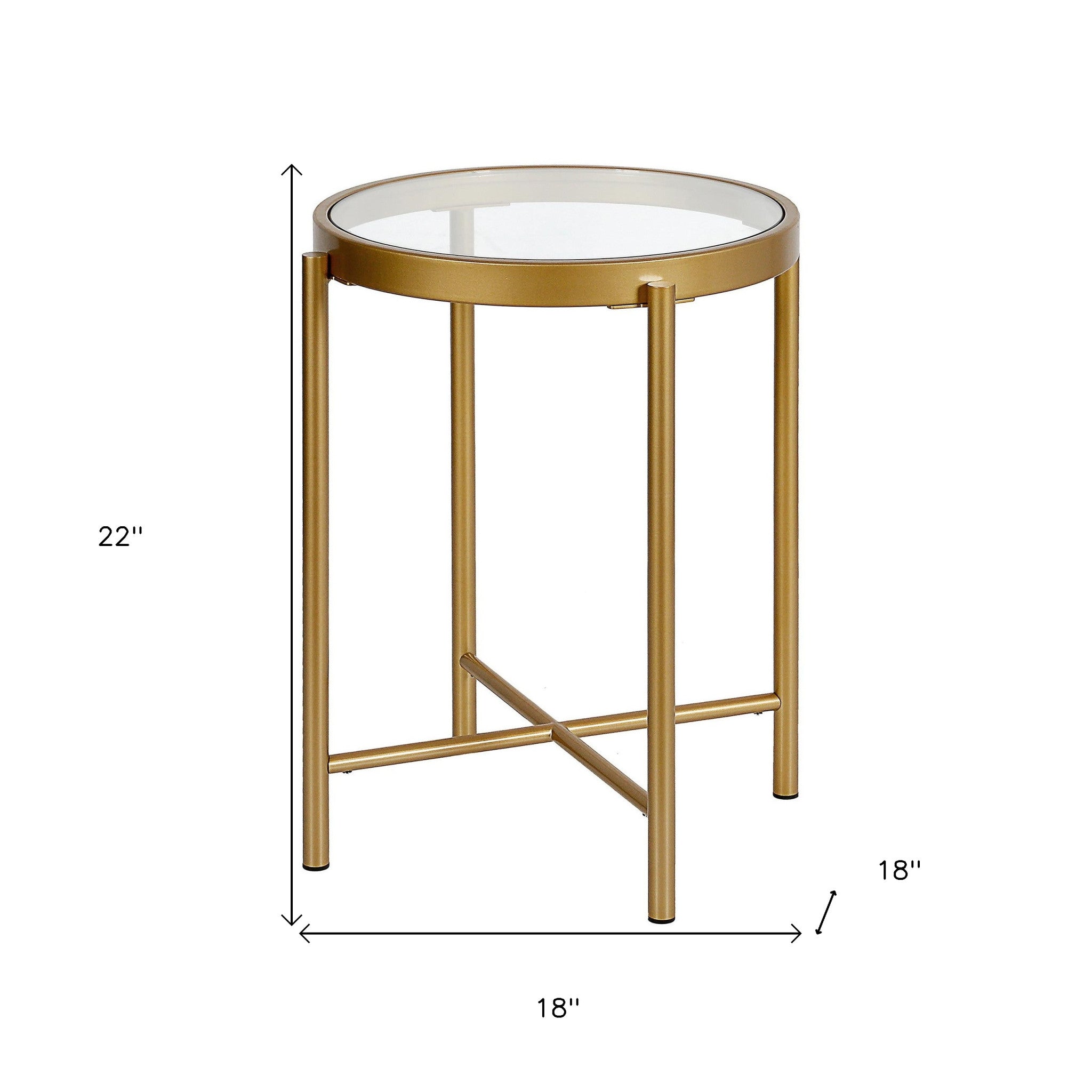 22" Brass And Clear Glass And Steel Round End Table