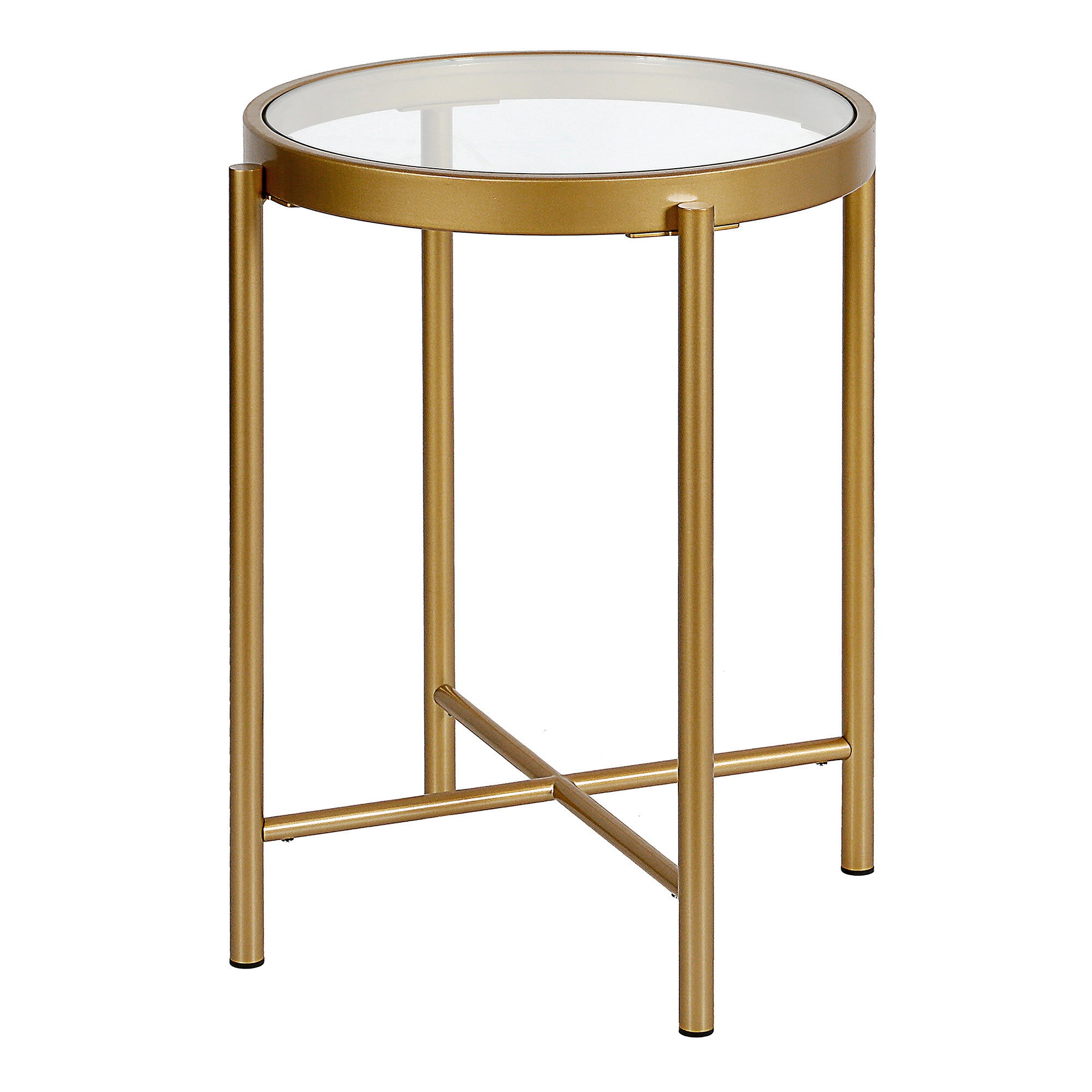 22" Brass And Clear Glass And Steel Round End Table