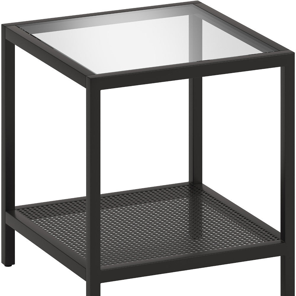 22" Black And Clear Glass And Steel Square End Table With Shelf