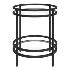 22" Black And Clear Glass And Steel Round End Table With Shelf