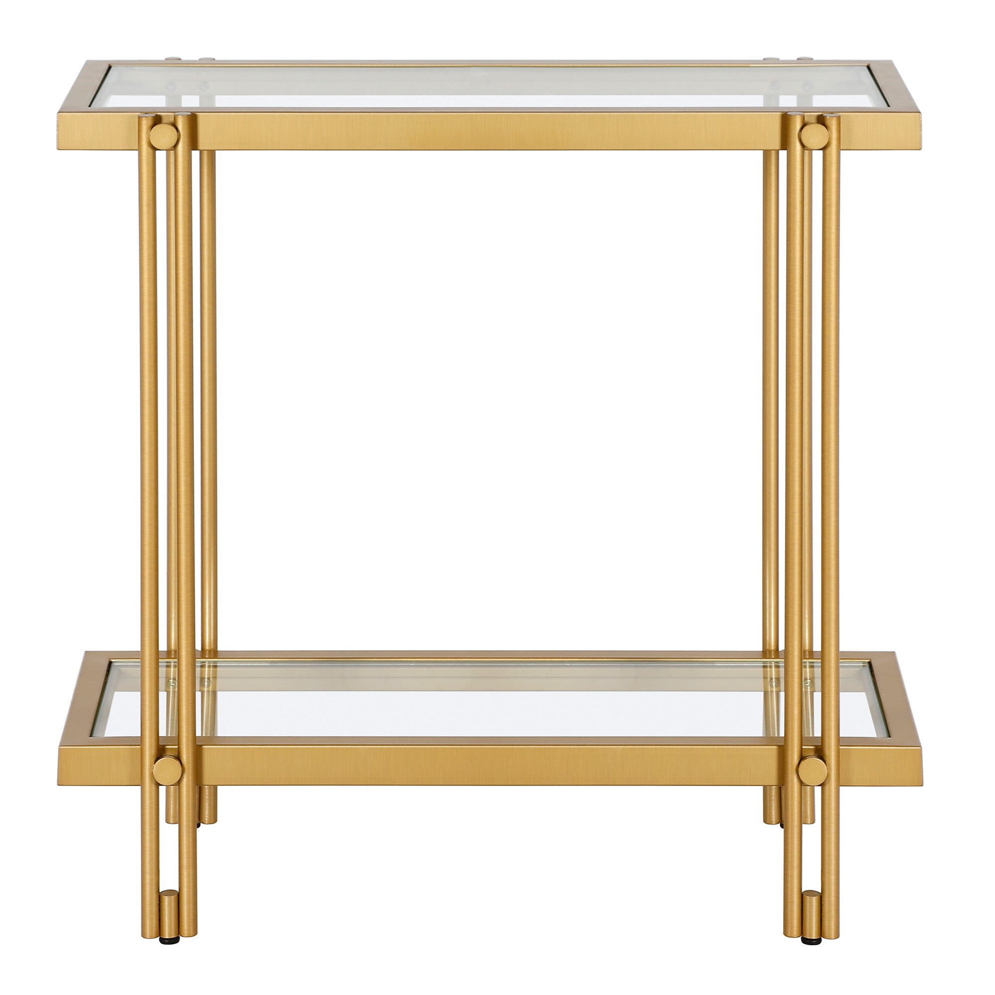 24" Brass And Clear Glass And Steel End Table With Shelf