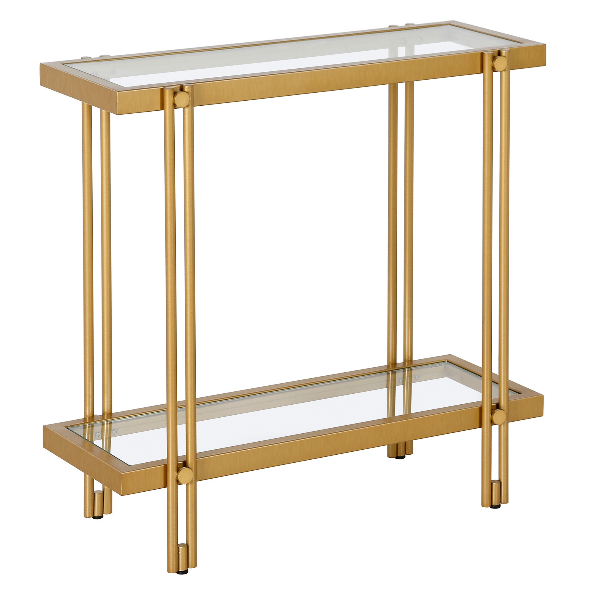 24" Brass And Clear Glass And Steel End Table With Shelf