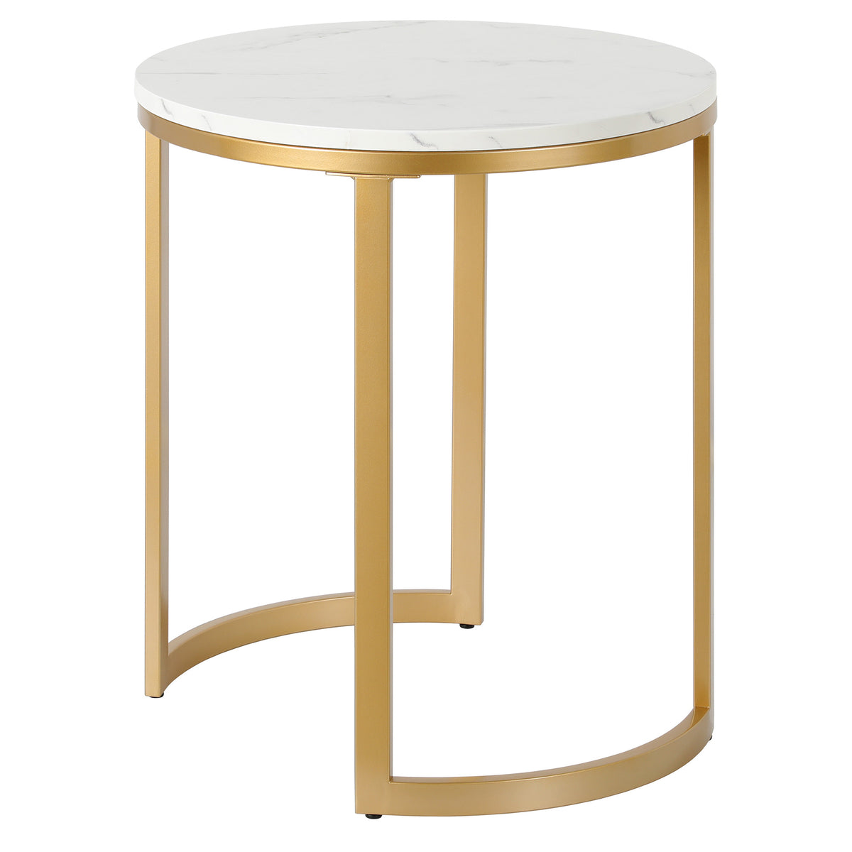 24" Brass And White Faux Marble And Steel Round End Table