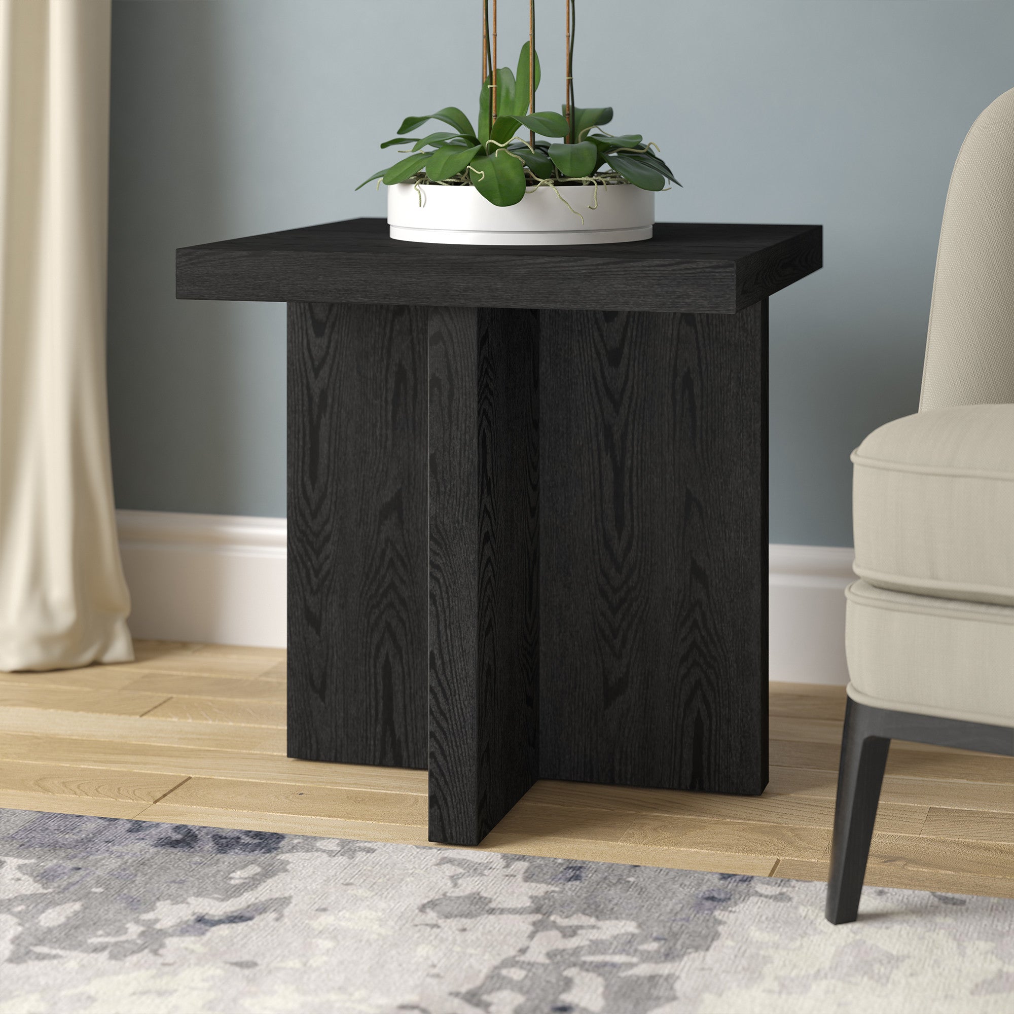 22" Black Wood Square End Table