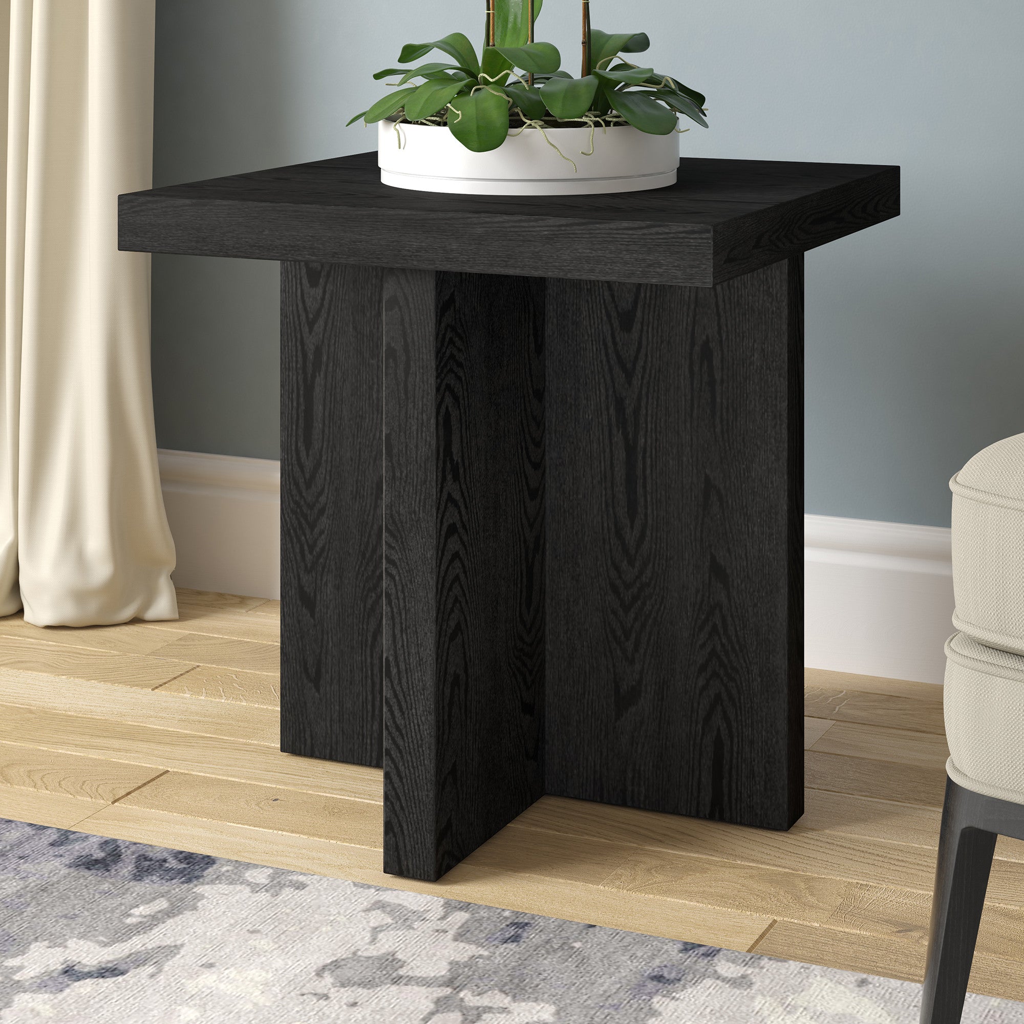 22" Black Wood Square End Table