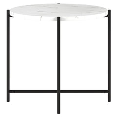 22" Black And White Faux Marble And Steel Round End Table