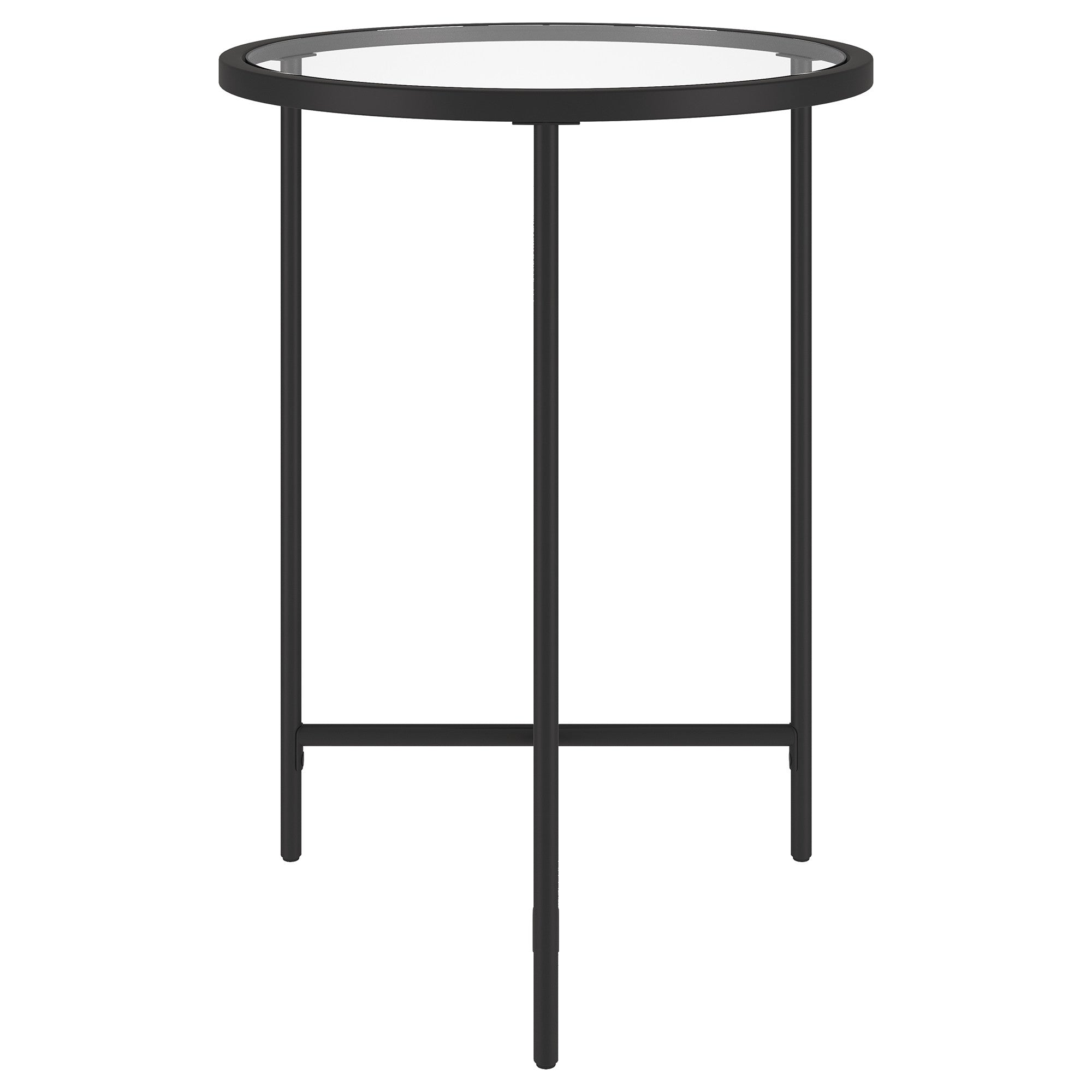 24" Black And Clear Glass And Steel Round End Table