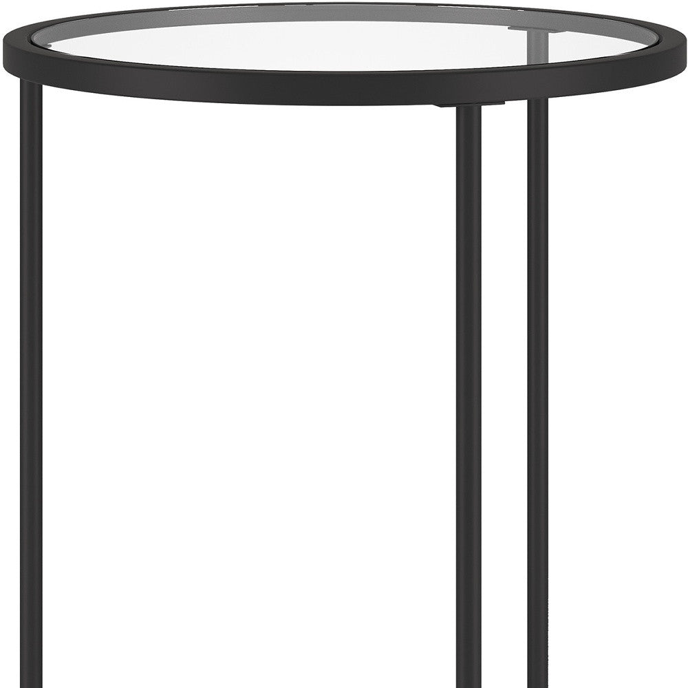 24" Black And Clear Glass And Steel Round End Table